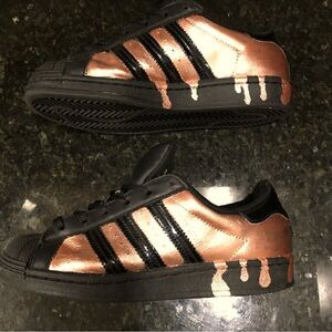 Custom Rose Gold Metallic oil spill stripped Adidas